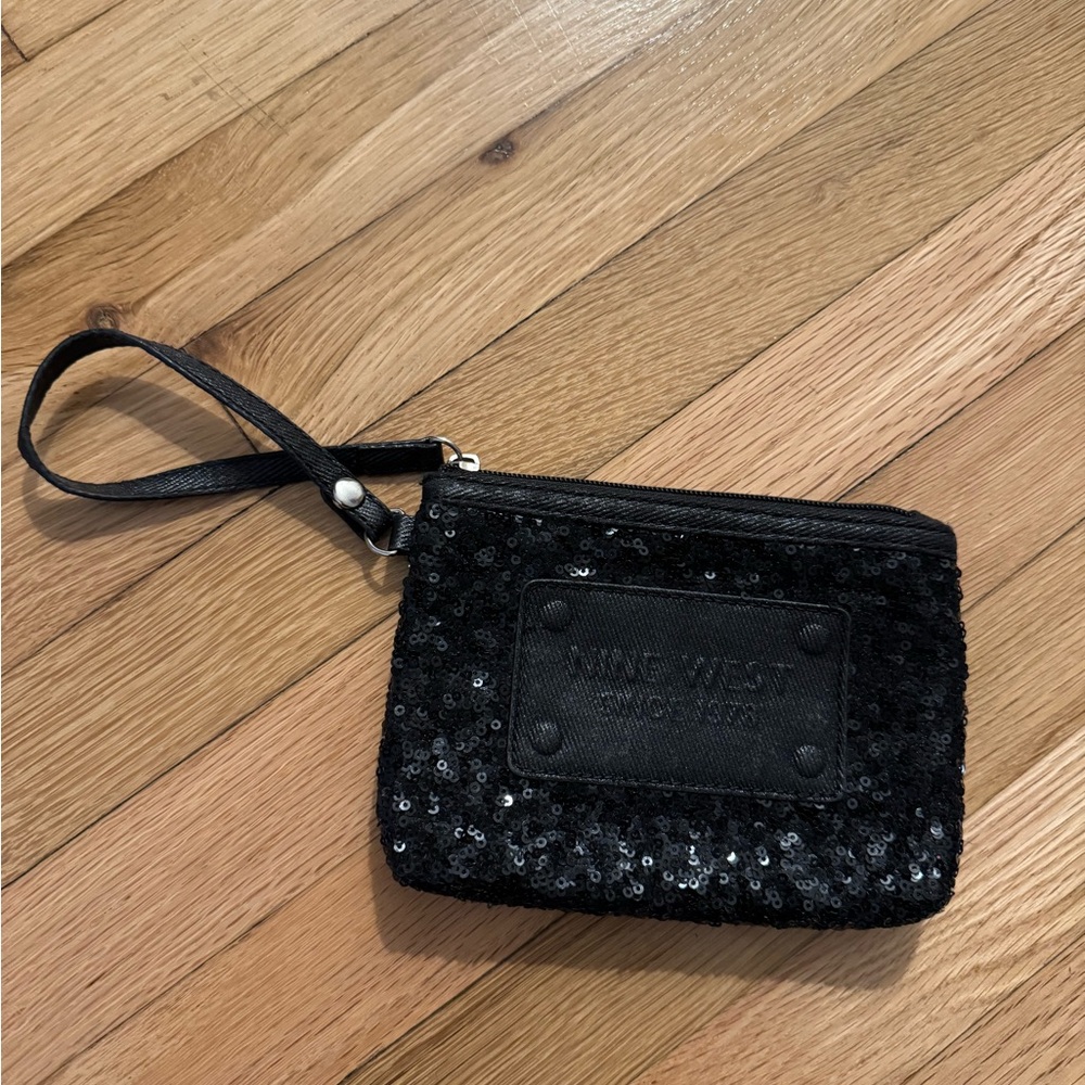 Nine West Black Sequin Wristlet Pouch Purse Bag